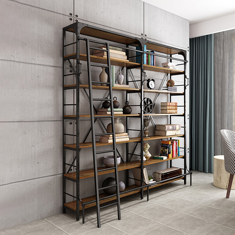 Modern Style Open Back Bookshelf Standard Metal Bookcase in Black
