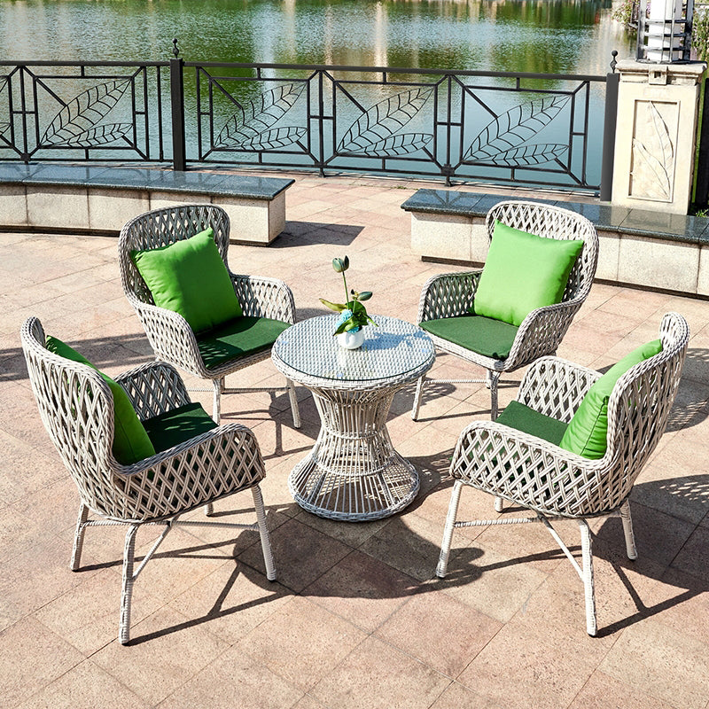 Modern Glass Top Dining Table Set 1/2/3/4/5 Pcs Rattan Outdoor Dining Set