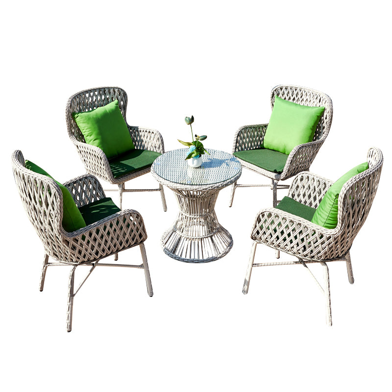 Modern Glass Top Dining Table Set 1/2/3/4/5 Pcs Rattan Outdoor Dining Set