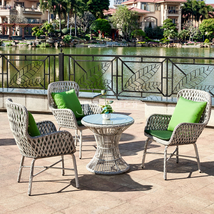 Modern Glass Top Dining Table Set 1/2/3/4/5 Pcs Rattan Outdoor Dining Set