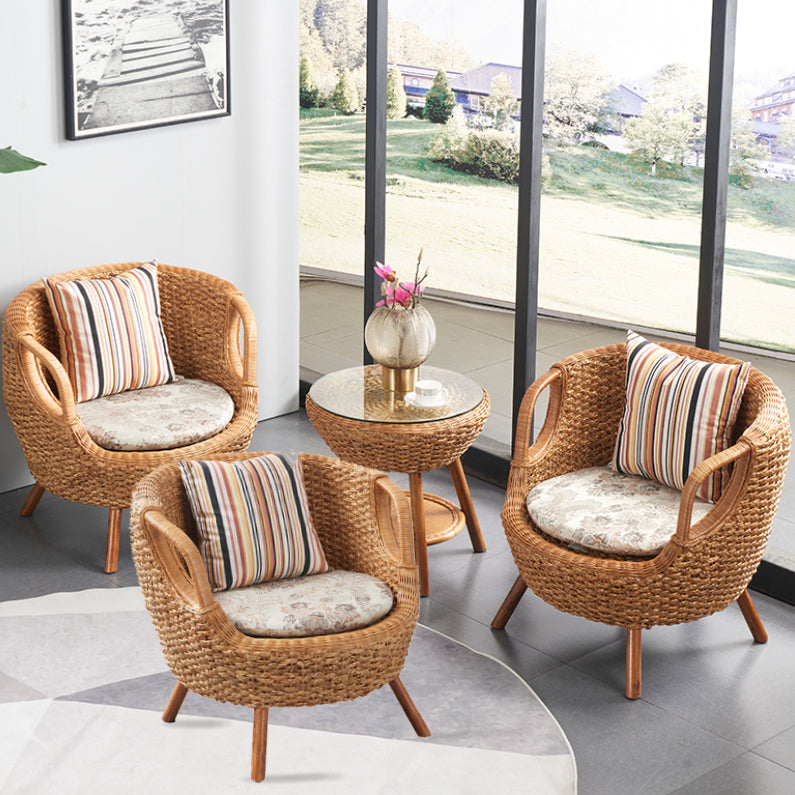 Glass Top Contemporary Dining Table Set 1/2/3/4 Pcs Wicker Dining Set