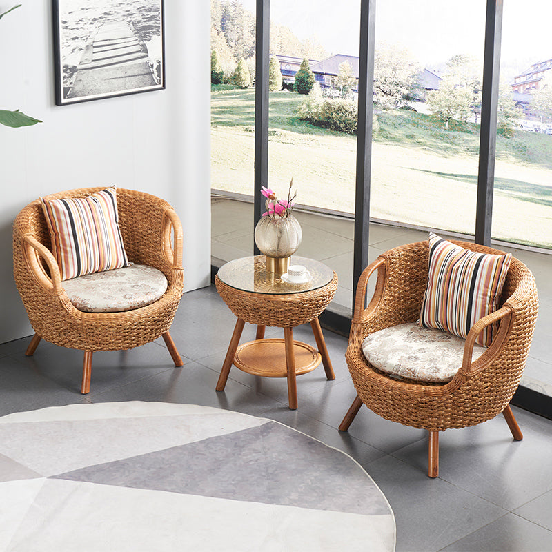 Glass Top Contemporary Dining Table Set 1/2/3/4 Pcs Wicker Dining Set