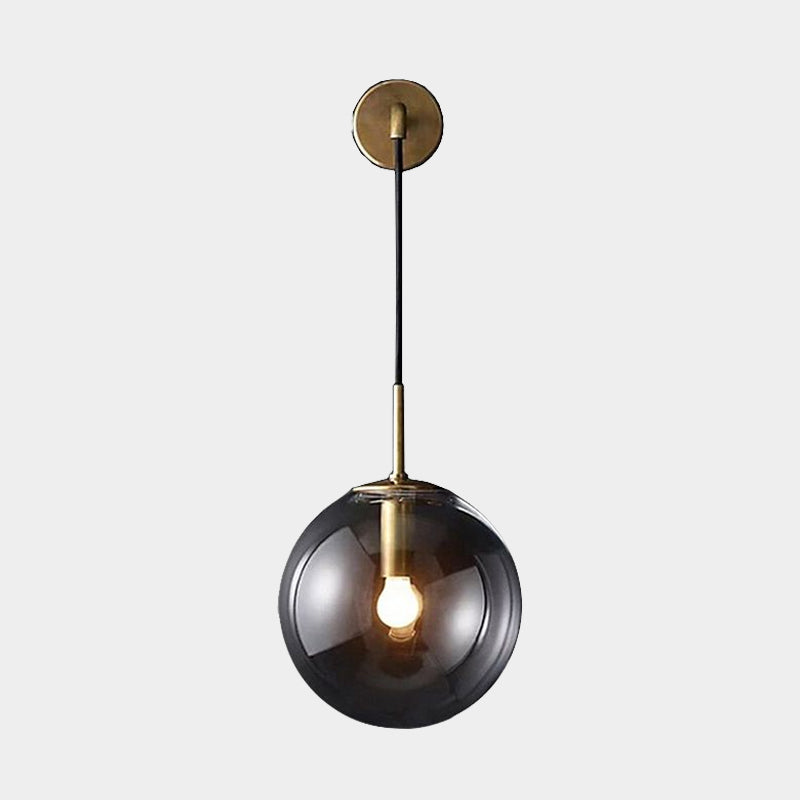 Modern Spherical Wall Lighting Fixture 1 Bulb Smoked Glass Sconce Light in Black/Brass for Living Room, 8"/10"