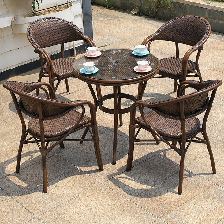 Modern Glass Top Dining Table Set 1/5/7 Pcs Brown Dining Set