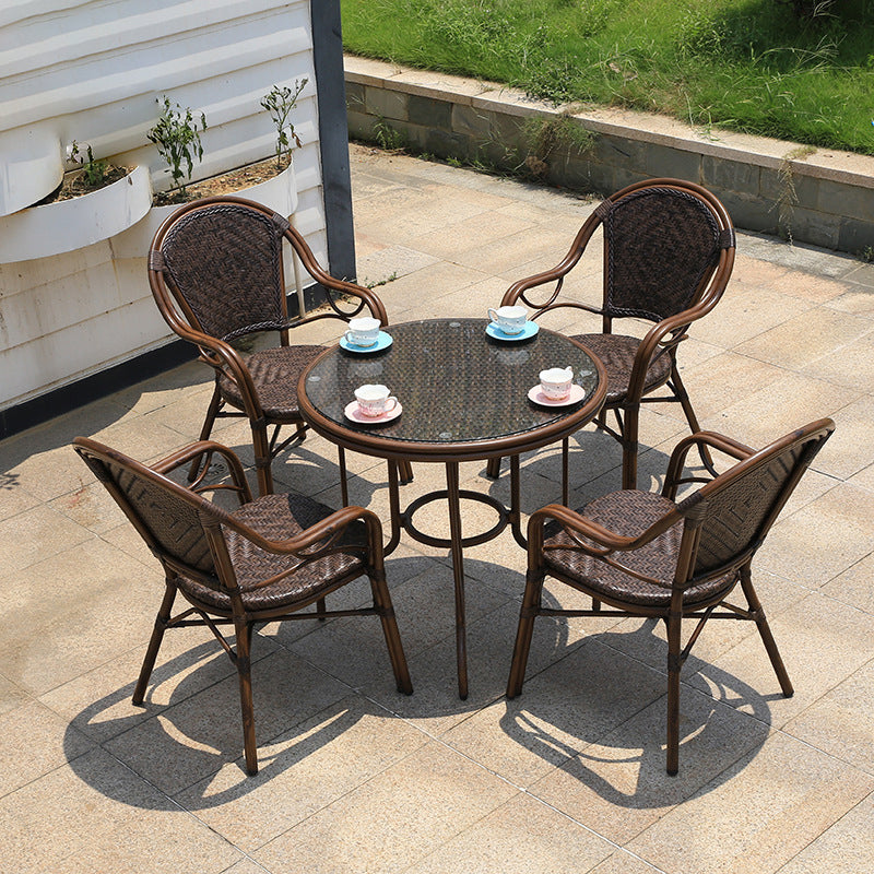 Modern Glass Top Dining Table Set 1/5/7 Pcs Brown Dining Set