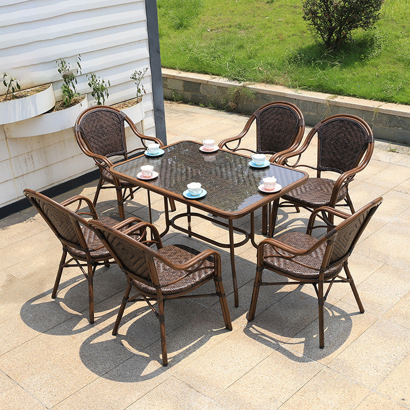 Modern Glass Top Dining Table Set 1/5/7 Pcs Brown Dining Set