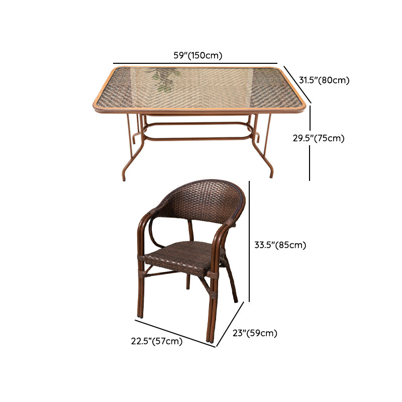 Modern Glass Top Dining Table Set 1/5/7 Pcs Brown Dining Set