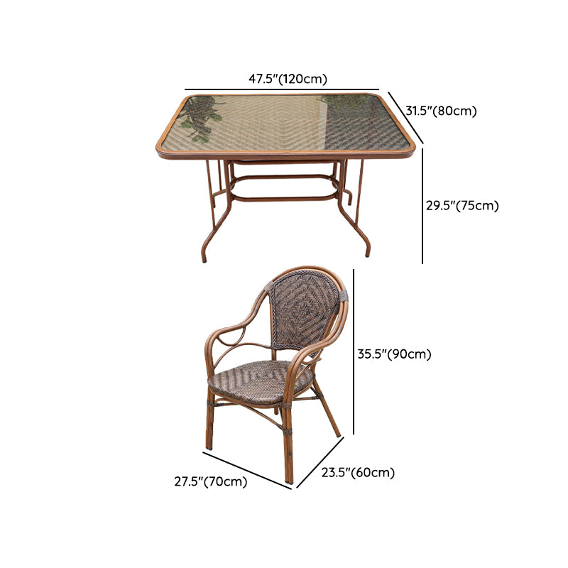 Modern Glass Top Dining Table Set 1/5/7 Pcs Brown Dining Set