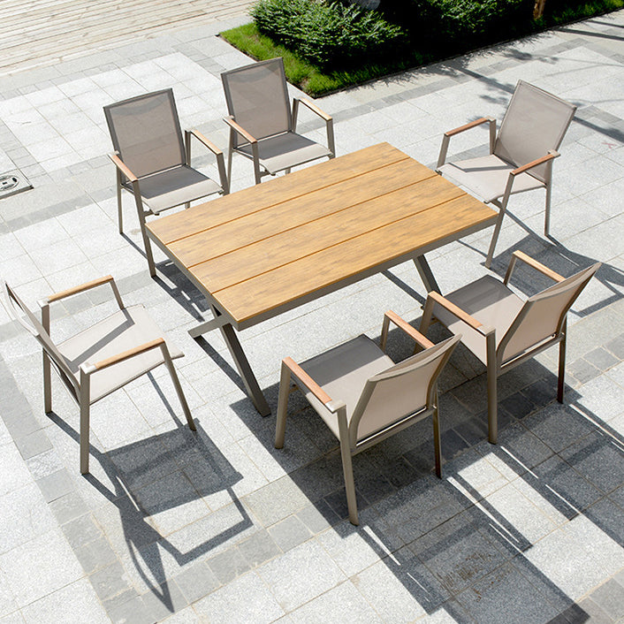 Brown Faux Wood Boho Dining Table Set 1/2/5/7 Pcs Rattan Dining Set