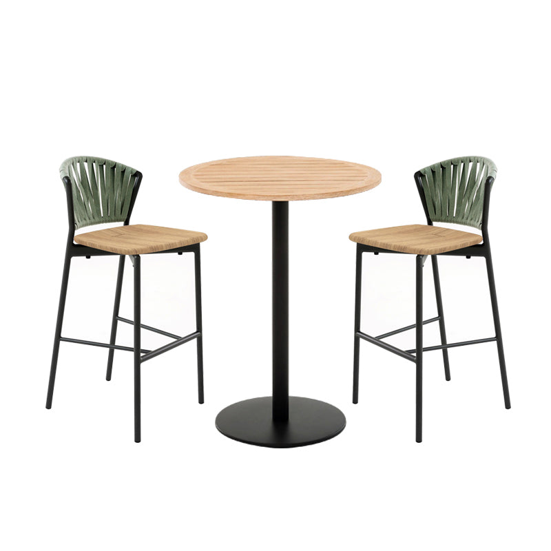 Industrial Round Bar Table Set 1/3 Pcs Teak Wood Bar Height Set