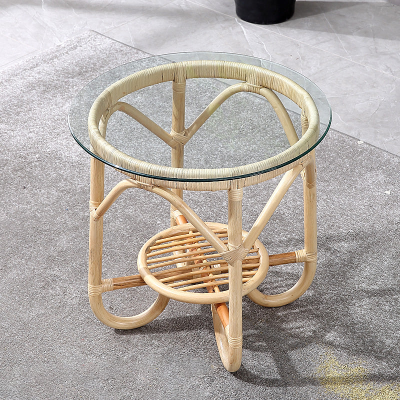 Contemporary Round Dining Table Set 1/3 Pcs Light Wood Finish Outdoor Dining Set