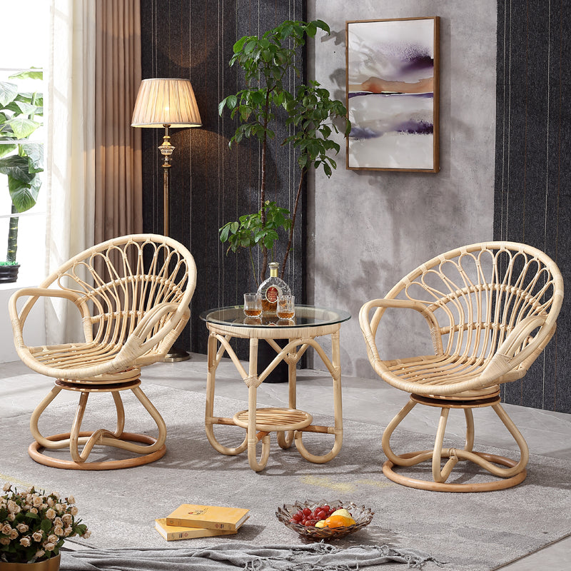 Contemporary Round Dining Table Set 1/3 Pcs Light Wood Finish Outdoor Dining Set