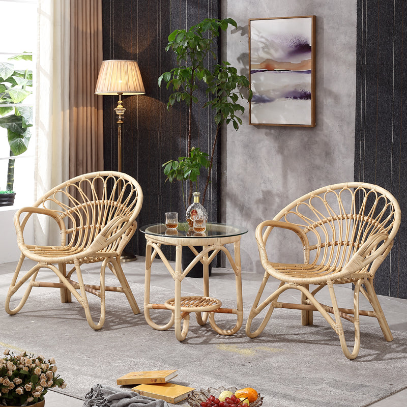 Contemporary Round Dining Table Set 1/3 Pcs Light Wood Finish Outdoor Dining Set