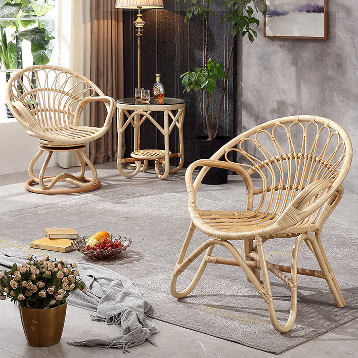 Contemporary Round Dining Table Set 1/3 Pcs Light Wood Finish Outdoor Dining Set