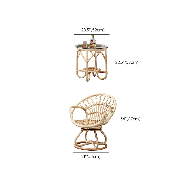 Contemporary Round Dining Table Set 1/3 Pcs Light Wood Finish Outdoor Dining Set