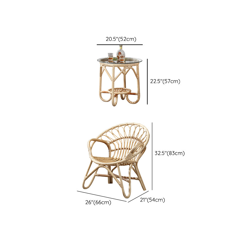 Contemporary Round Dining Table Set 1/3 Pcs Light Wood Finish Outdoor Dining Set