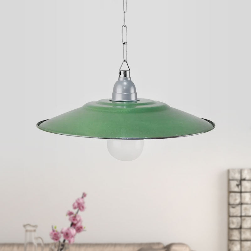 Green Saucer Shade Ceiling Fixture Industrial Enamel 1 Light Farmhouse Pendant Light, 11"/12" Diameter
