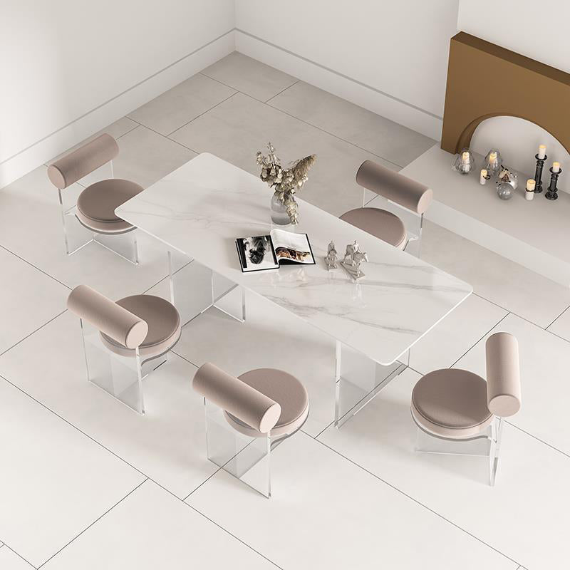 Contemporary Style 1/2/4/6 Pieces Dining Chairs Set Rectangle Stone Furniture in White