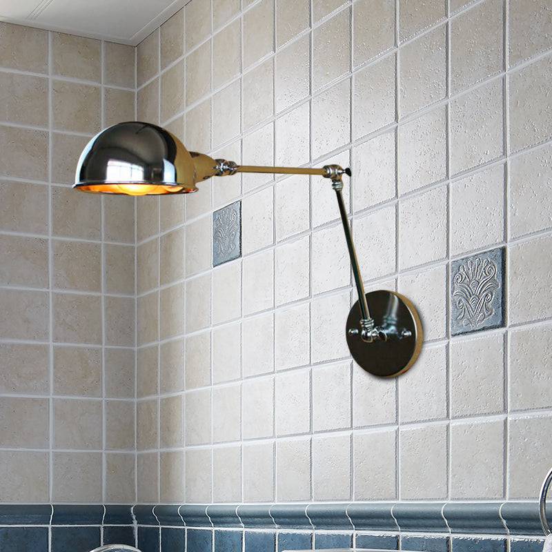Sconcetto da parete della cupola retrò 1 illuminazione a parete in metallo con braccio oscillante in ottone/cromo per il bagno
