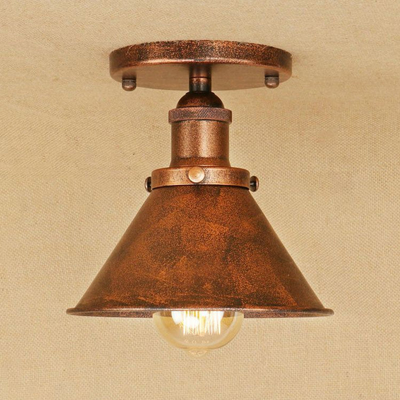 Lámpara semi empotrada cónica metálica, estilo vintage, iluminación de montaje semi empotrada para pasillo de 1 cabezal en latón/cobre