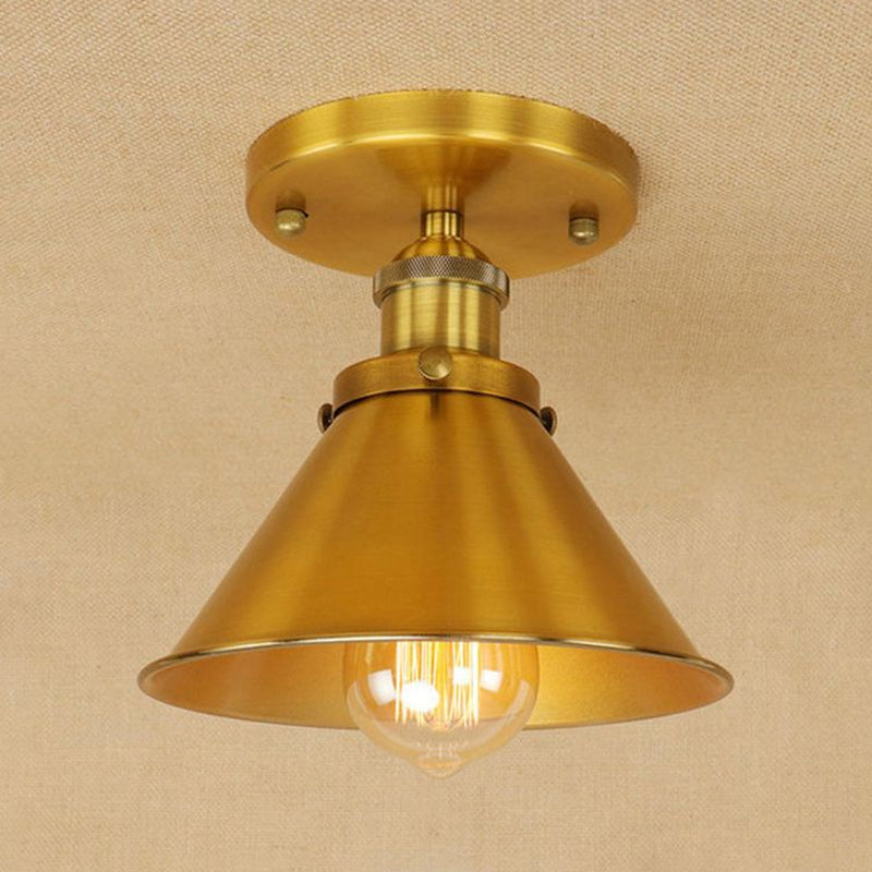 Lámpara semi empotrada cónica metálica, estilo vintage, iluminación de montaje semi empotrada para pasillo de 1 cabezal en latón/cobre