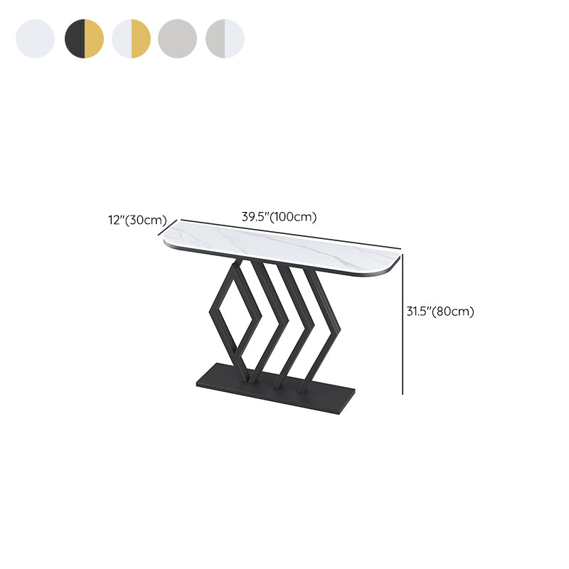 Modern Metal Accent Table Half Moon Stone Sofa Console Table for Hall