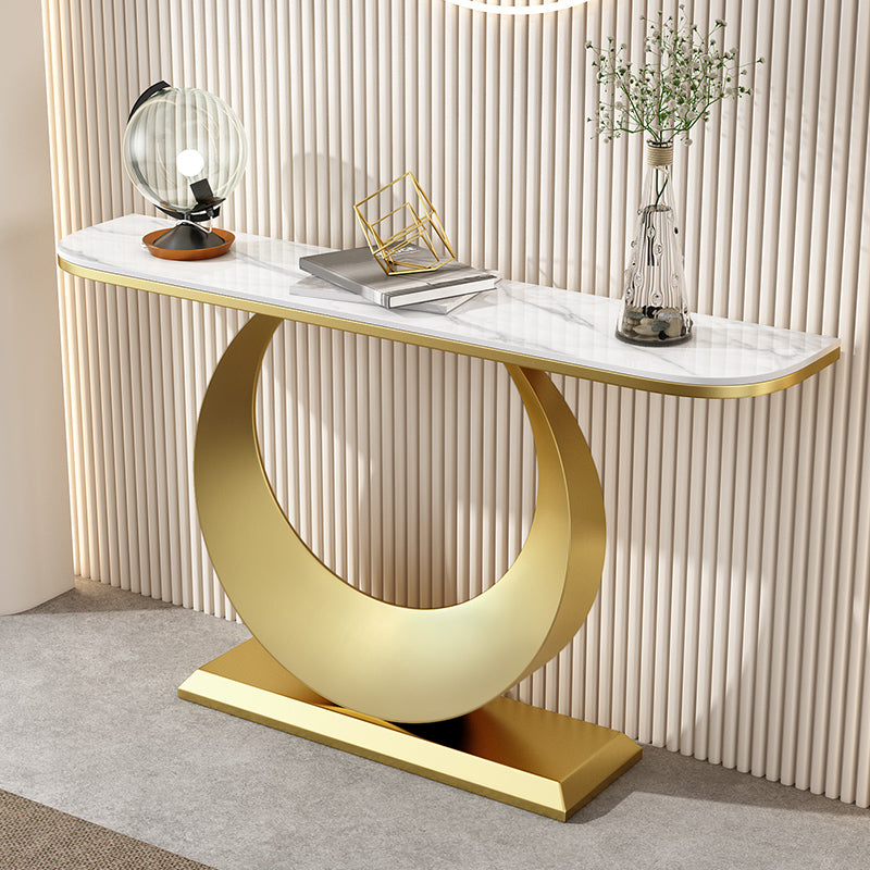 Glam 11.81" W Console Table Stone Half Moon Accent Table with 1 Shelf
