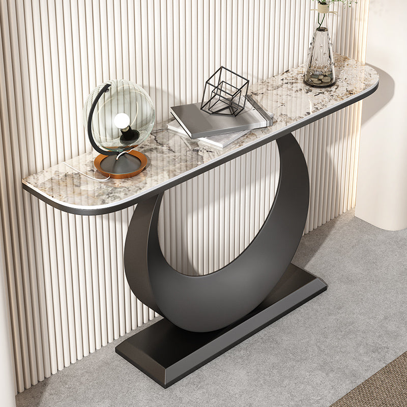 Glam 11.81" W Console Table Stone Half Moon Accent Table with 1 Shelf