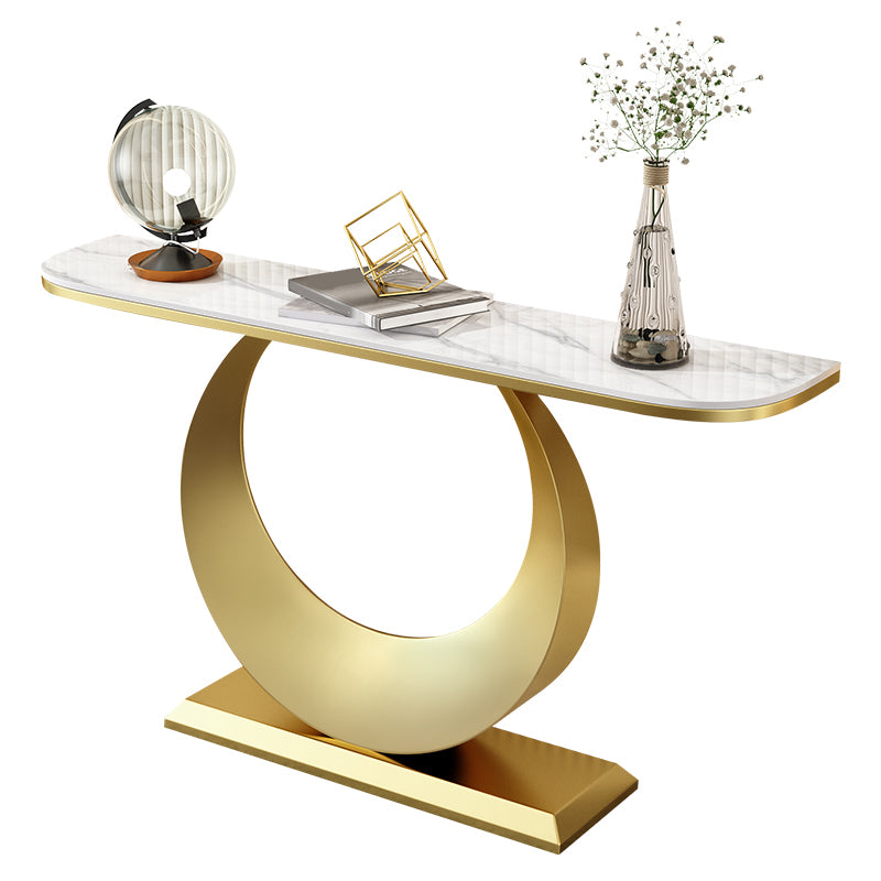 Glam 11.81" W Console Table Stone Half Moon Accent Table with 1 Shelf