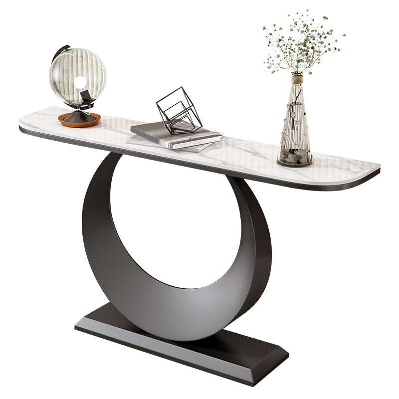Glam 11.81" W Console Table Stone Half Moon Accent Table with 1 Shelf