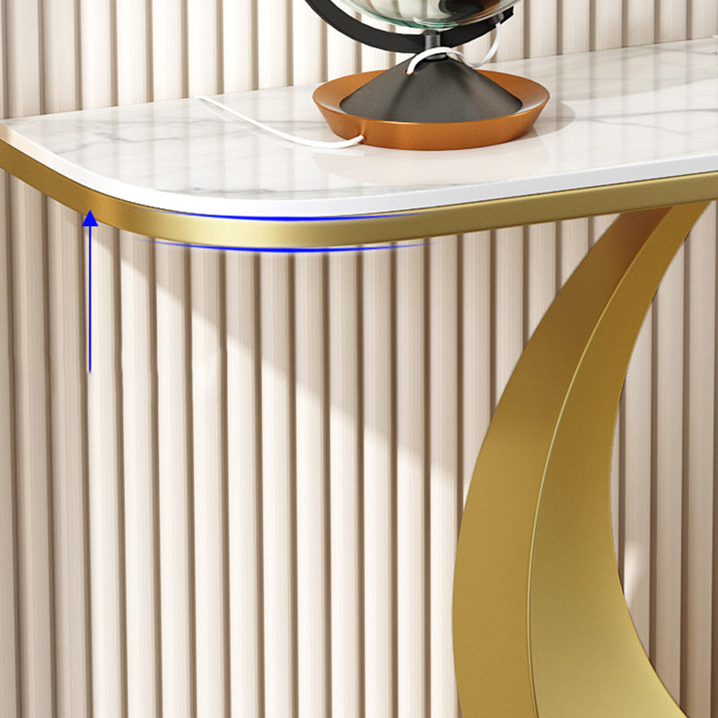 Glam 11.81" W Console Table Stone Half Moon Accent Table with 1 Shelf