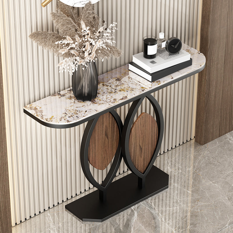 Glam Console Accent Table Antique Finish Half Moon Console Table
