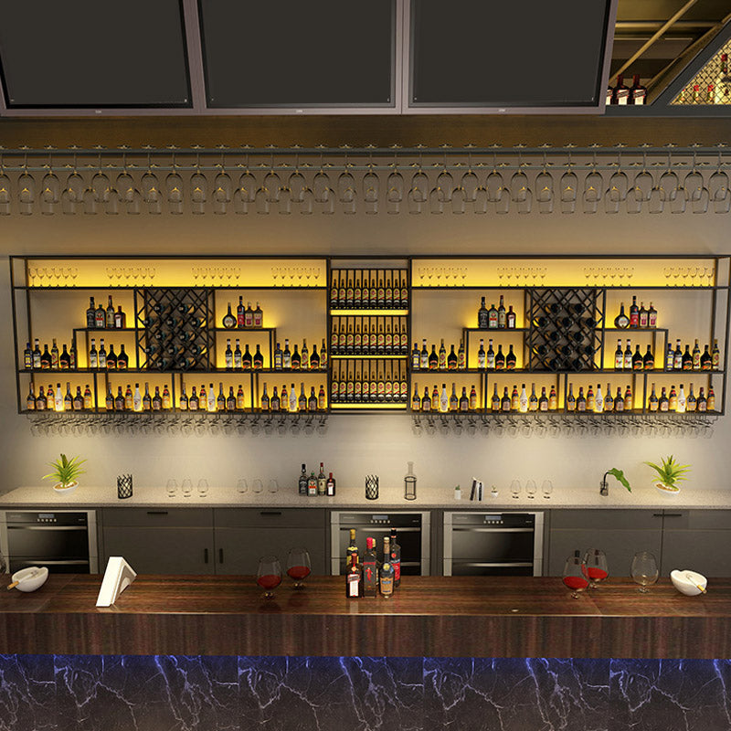 Iron Wine Shelf Modern Style Wall Mounted Wine Holder Rack in Black