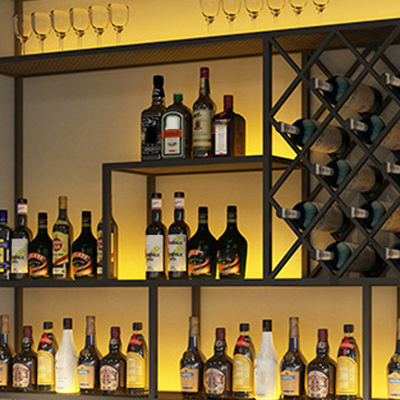 Iron Wine Shelf Modern Style Wall Mounted Wine Holder Rack in Black