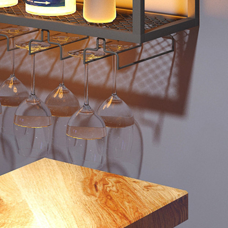 Iron Wine Shelf Modern Style Wall Mounted Wine Holder Rack in Black