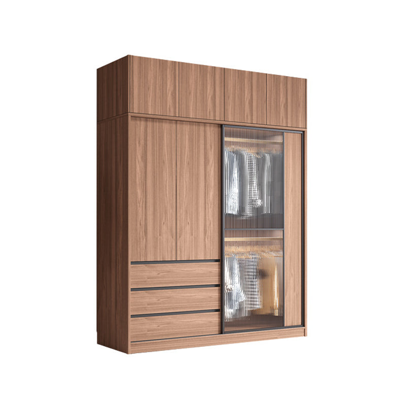 Brown Wardrobe Armoire with Garment Rod Wooden Wardrobe Cabinet