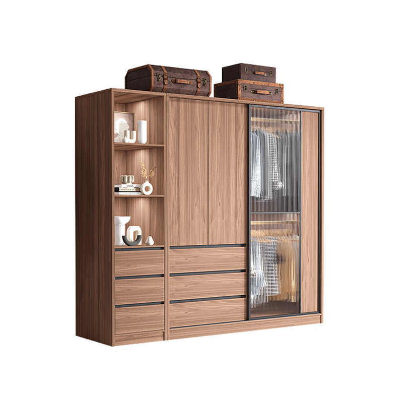 Brown Wardrobe Armoire with Garment Rod Wooden Wardrobe Cabinet