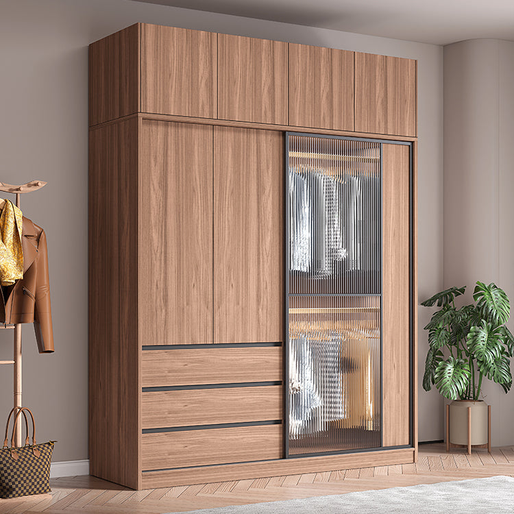Brown Wardrobe Armoire with Garment Rod Wooden Wardrobe Cabinet