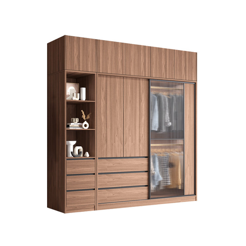 Brown Wardrobe Armoire with Garment Rod Wooden Wardrobe Cabinet