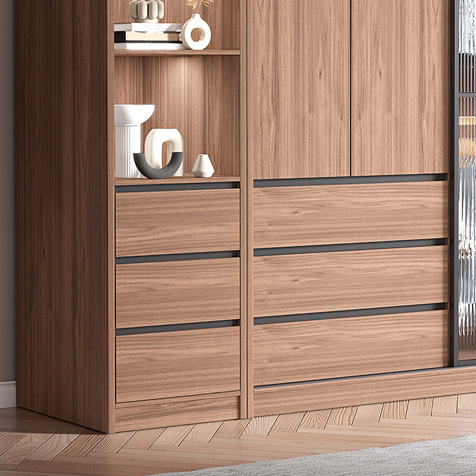 Brown Wardrobe Armoire with Garment Rod Wooden Wardrobe Cabinet