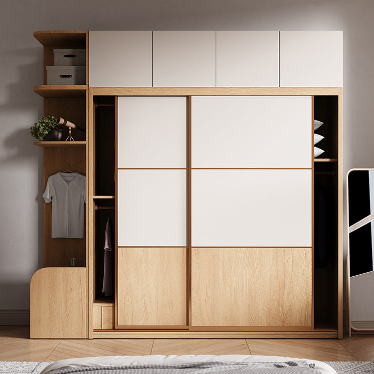 Sliding Engineered Wood Wardrobe Cabinet with Drawer Modern Wardrobe Closet