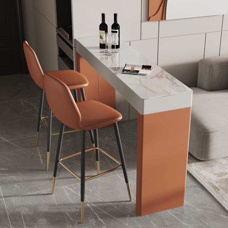 Contemporary Stone Top Bar Dining Table Rectangle Pub Table with Double Pedestal