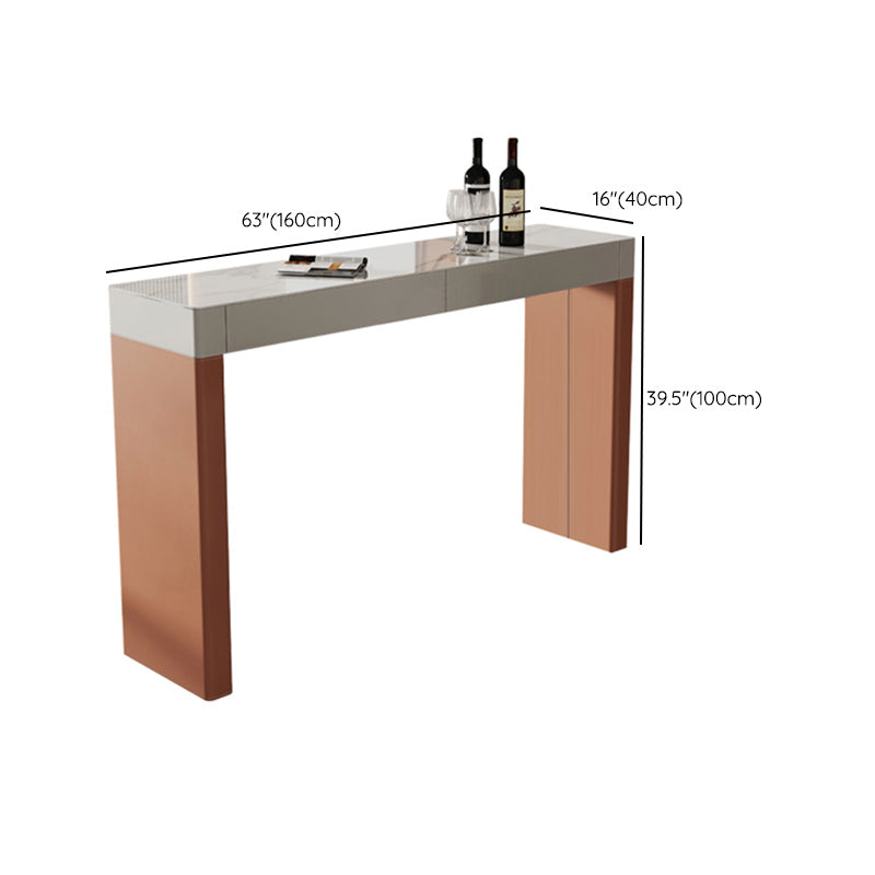 Contemporary Stone Top Bar Dining Table Rectangle Pub Table with Double Pedestal