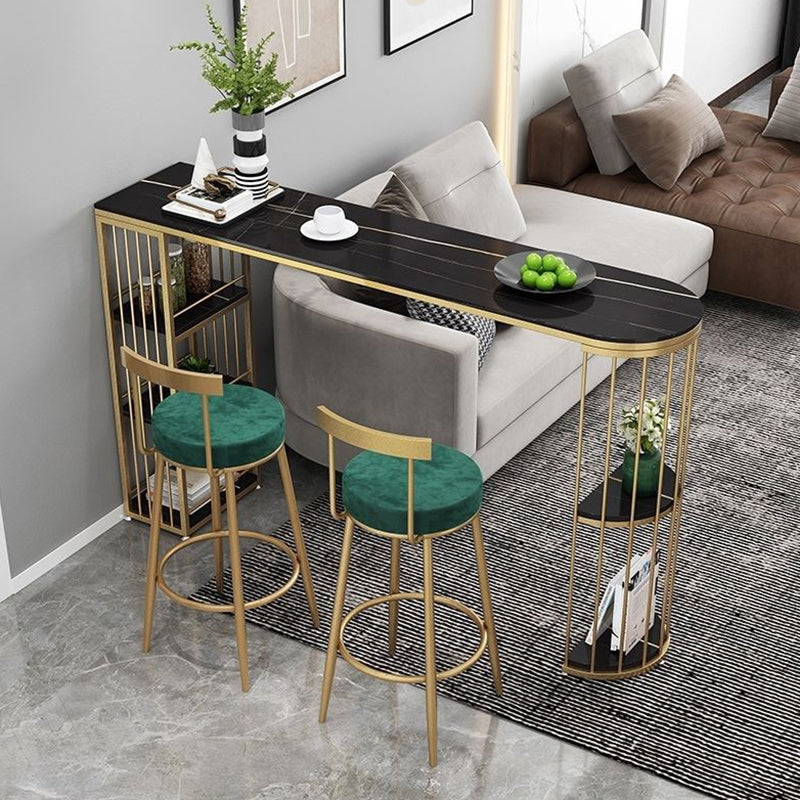 Modern Bistro Bar Table Sintered Stone Rectangle Bar Table with Shelves