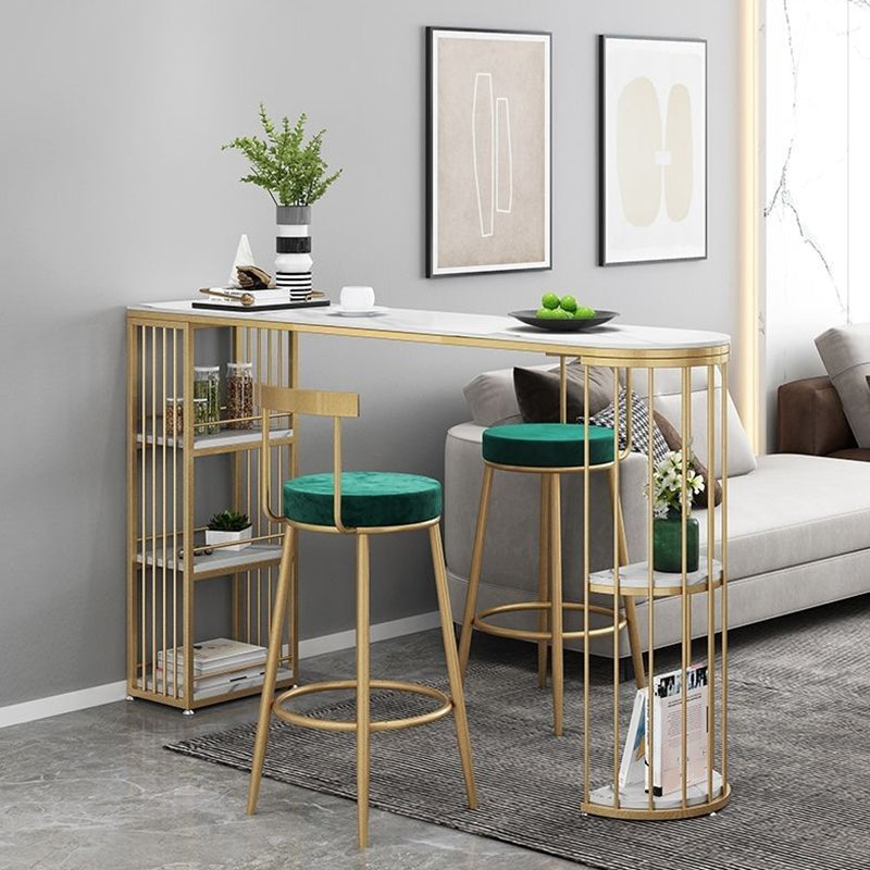 Modern Bistro Bar Table Sintered Stone Rectangle Bar Table with Shelves