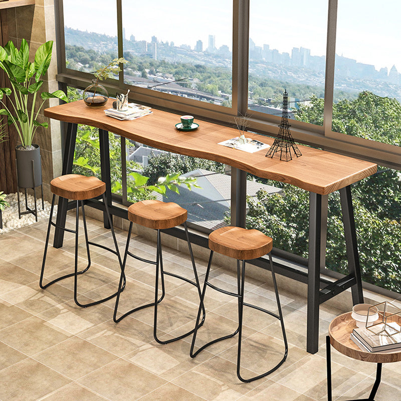 Solid Wood Bar Table Modern Trestle Base Dining Table for Kitchen