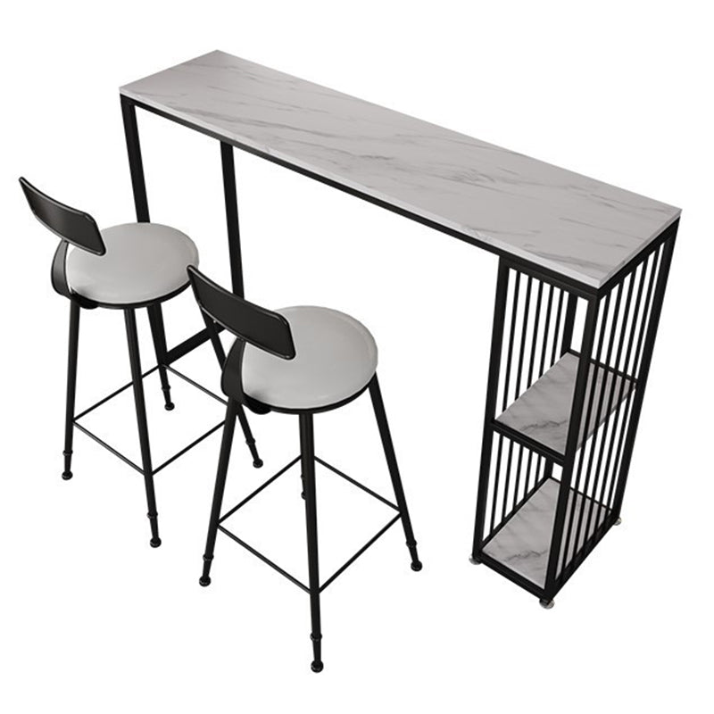 Contemporary Rectangle Bar Table Faux Marble Bar Dining Table with Storage