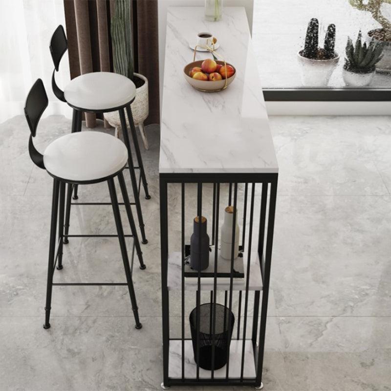 Contemporary Rectangle Bar Table Faux Marble Bar Dining Table with Storage