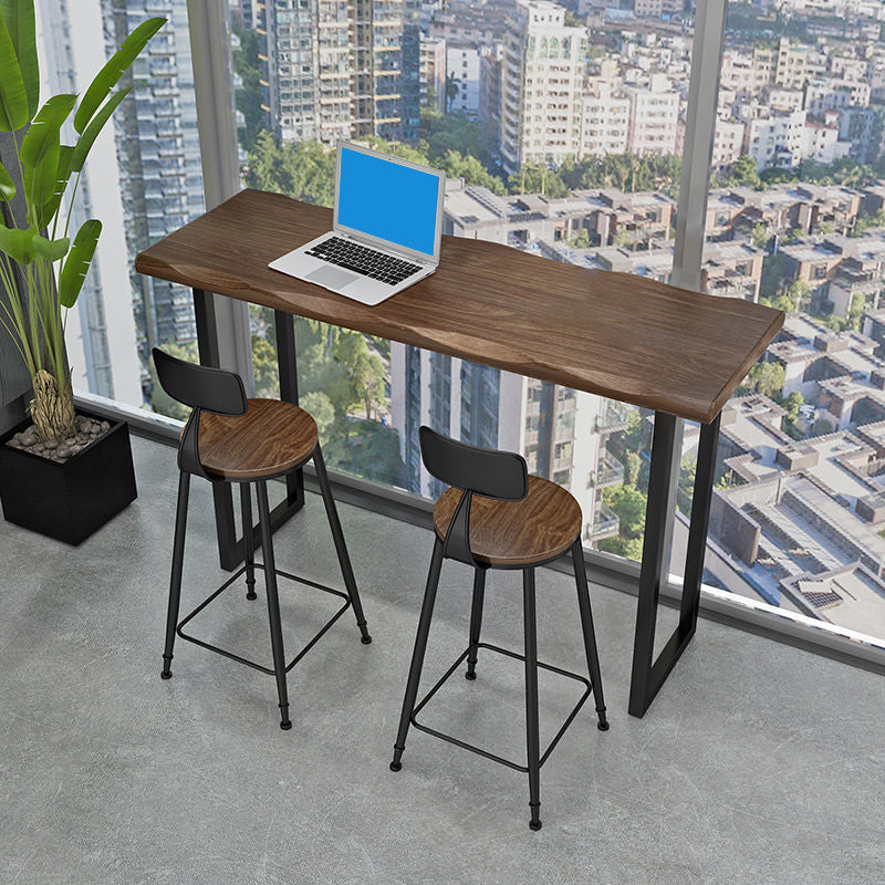 Industrial Style Bar Table Pine Solid Wood Double Pedestal Bar Dining Table