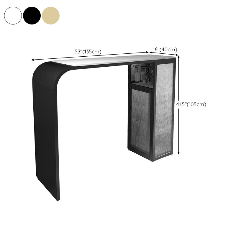 Contemporary Style Bar Table Stone Rectangle Bar Wine Table with Storage